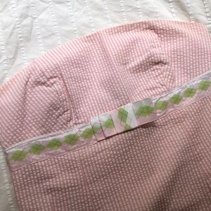 Pink strapless seersucker sundress